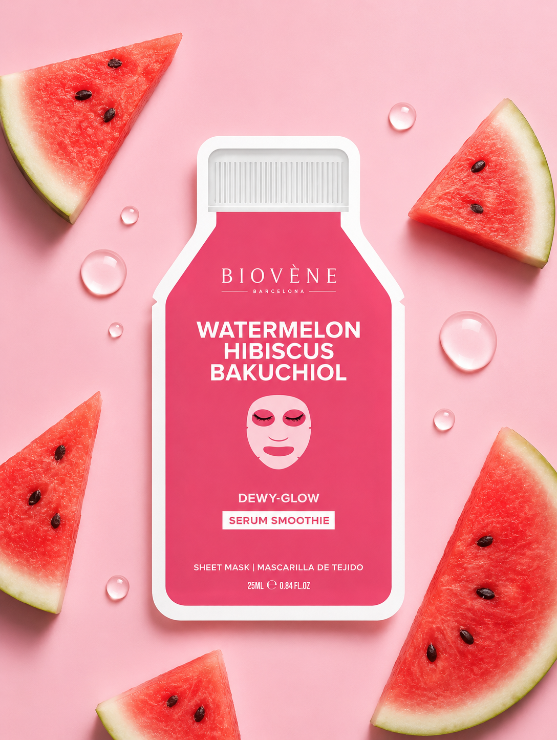 WATERMELON + BAKUCHIOL DEWY-GLOW! Smoothie Serum Sheet Mask with age-defying Bakuchiol, Watermelon & Hibiscus