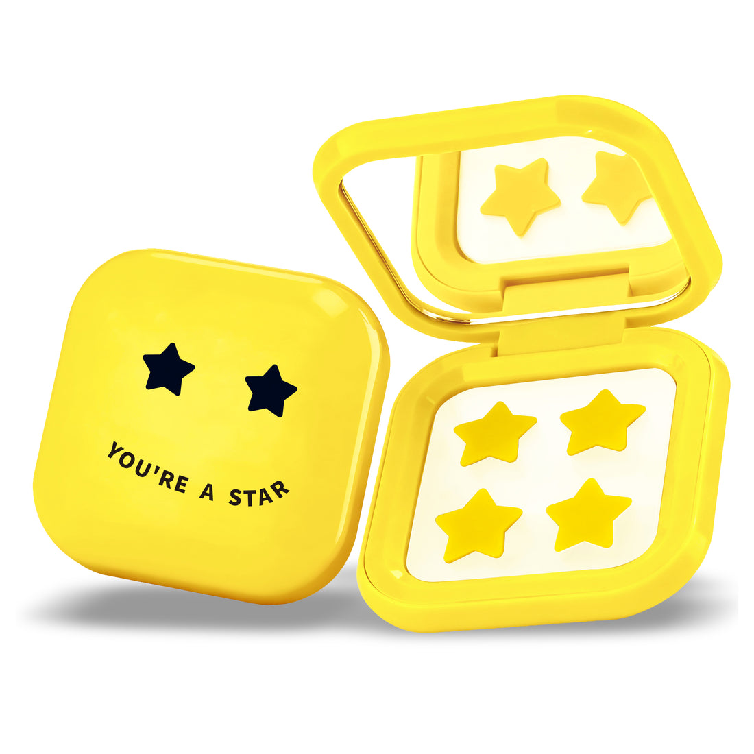 PIMPLE STAR PATCHES & MIRROR CASE Yellow Pimple Patches - Anti-Blemish Stars in portable mirror case, 32 patches