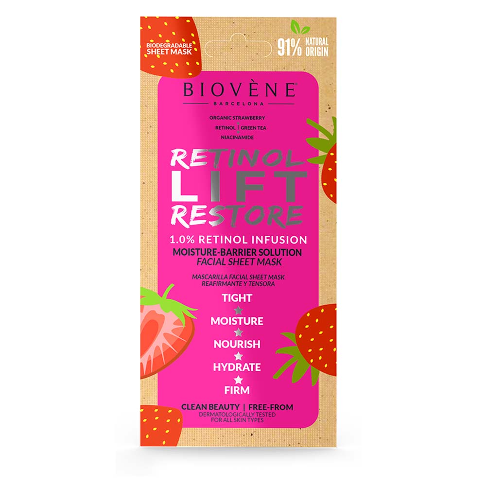 RETINOL LIFT RESTORE Moisture-Barrier Organic Strawberry Biodegradable Sheet Mask