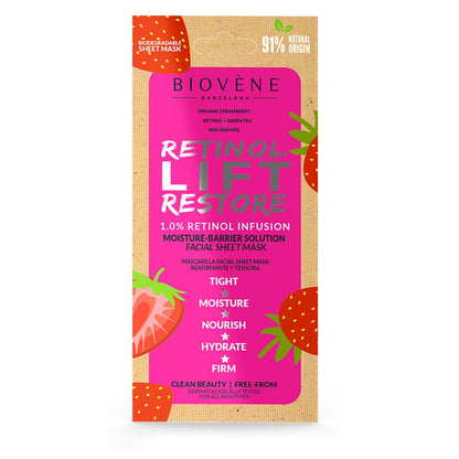RETINOL LIFT RESTORE Moisture-Barrier Organic Strawberry Biodegradable Sheet Mask