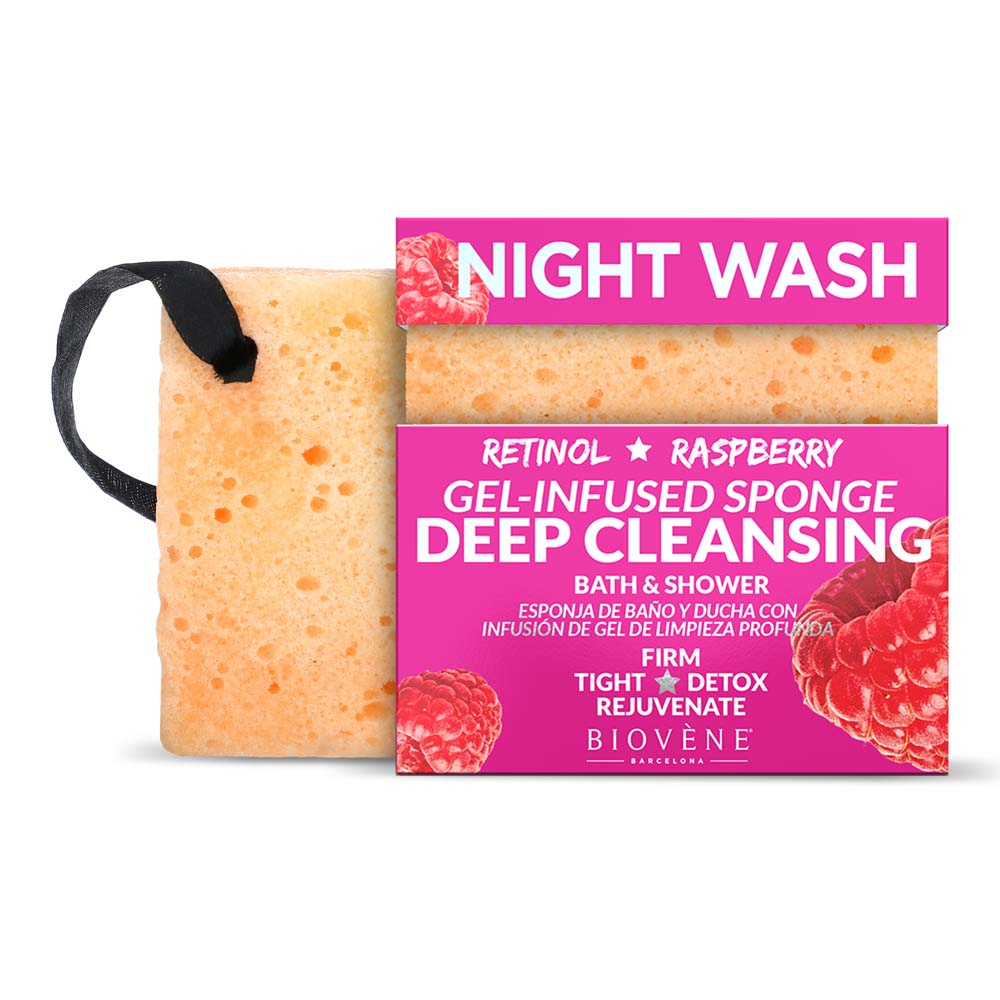 NIGHT WASH Deep Cleansing Retinol &amp; Raspberry Gel-Infused Sponge