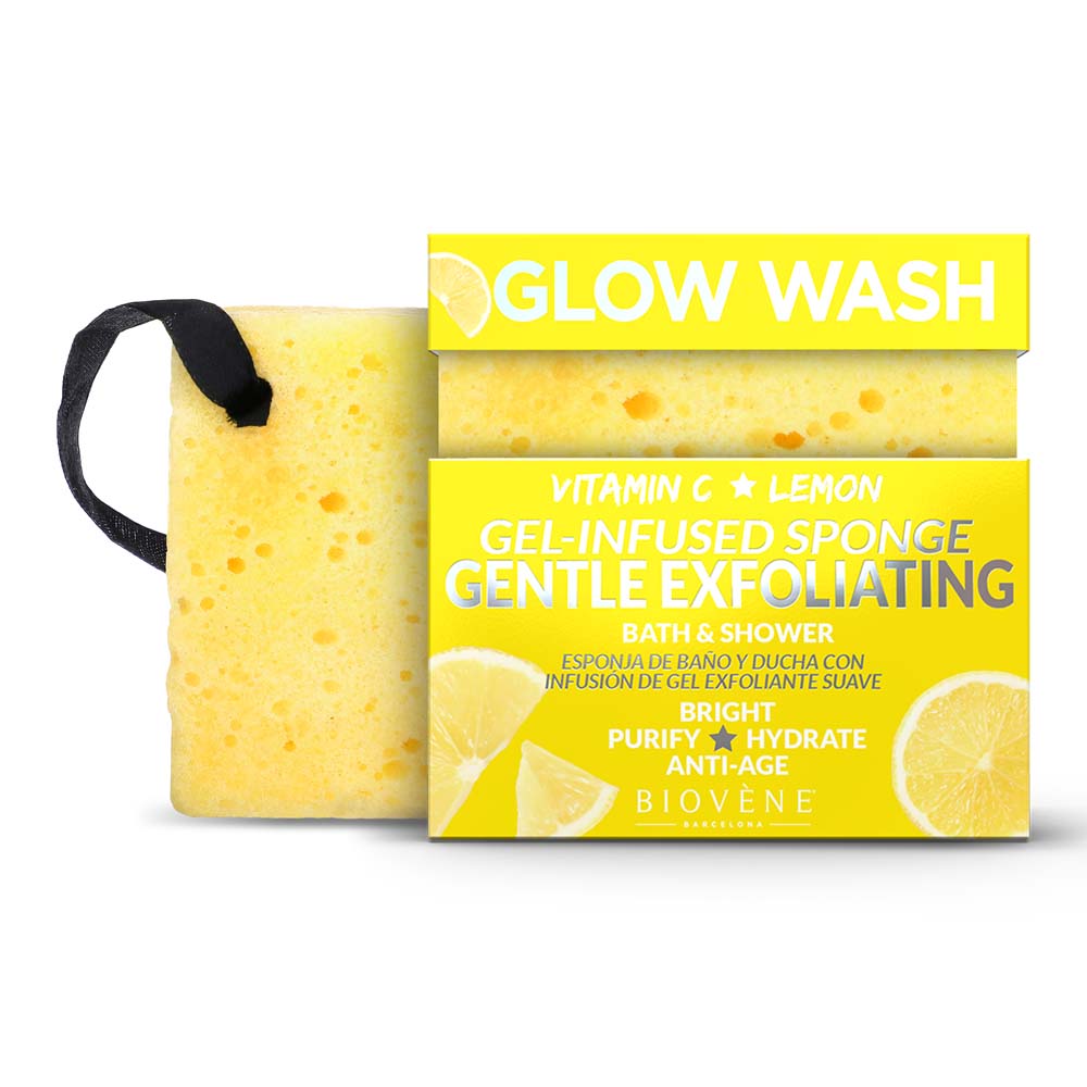 GLOW WASH Gentle Exfoliating Vitamin C &amp; Lemon Gel-Infused Sponge