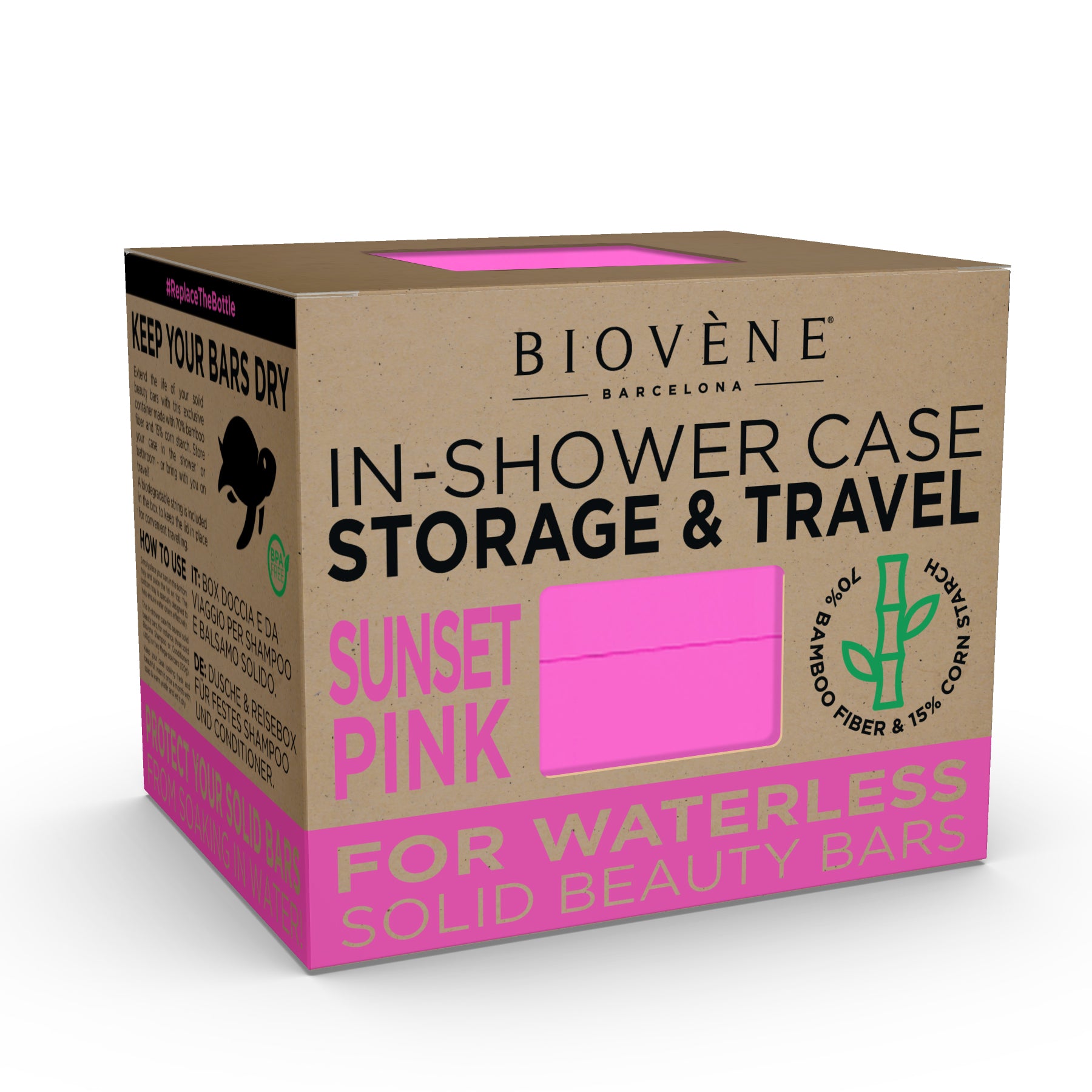 BAMBOO IN-SHOWER CASE Universal Case for Storage &amp; Travel - Sunset Pink